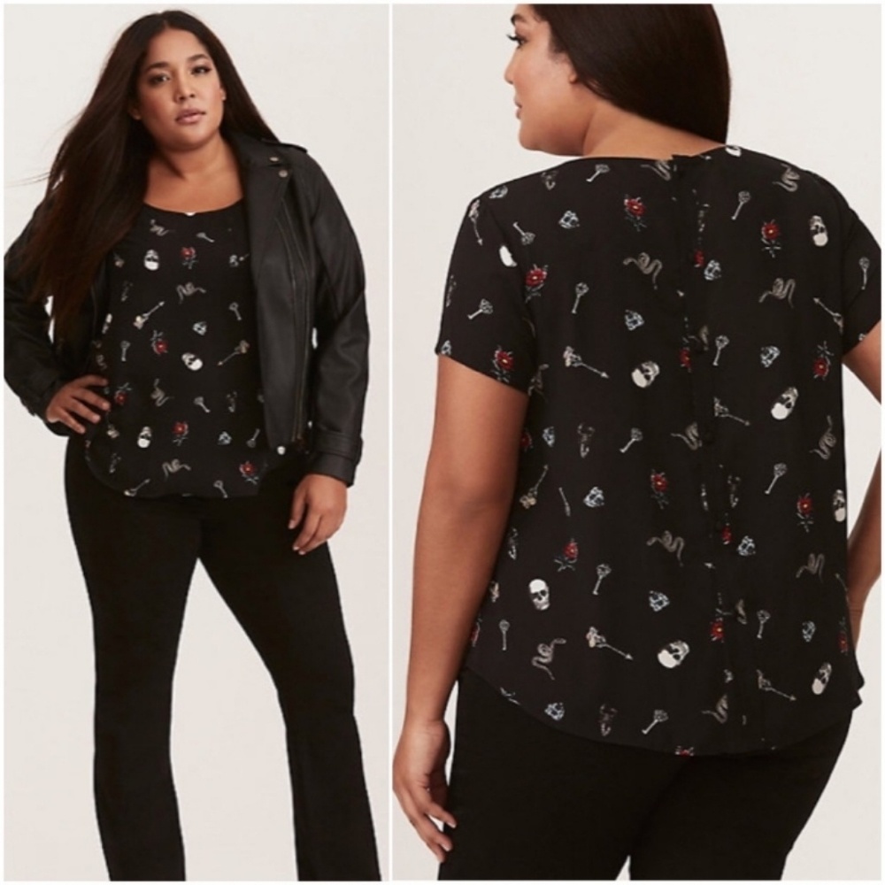 Black Abbey Georgette Back Button Down Blouse